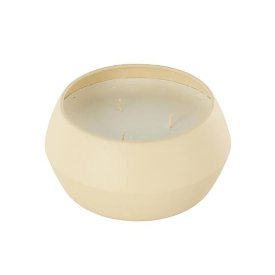 Ivory and Iris 6.25" Beige with White Wax 3 Wick Rose Blossom & Sandalwood Scented Textured Metal Candle
